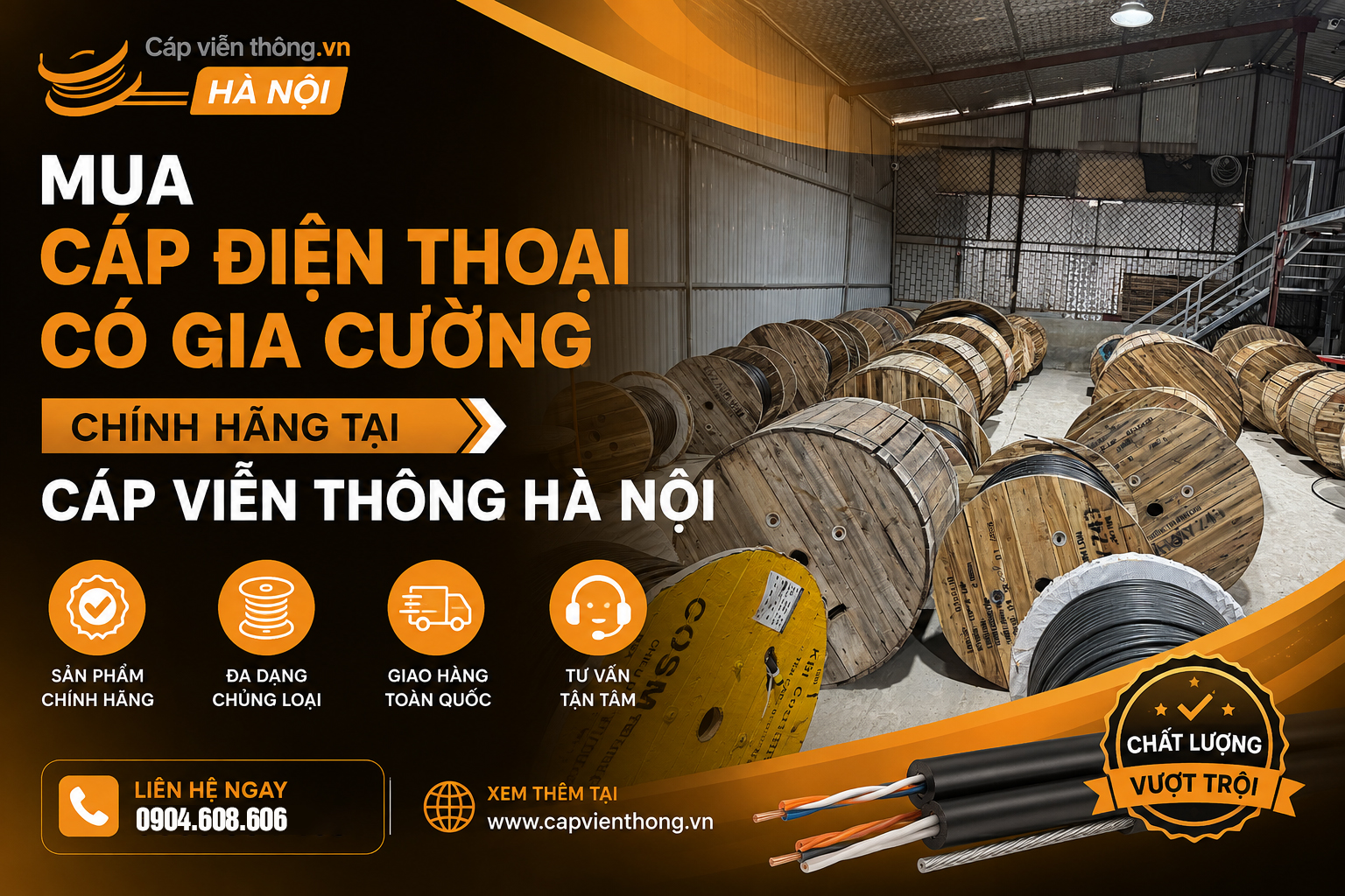 Mua cáp điện thoại có gia cường chính hãng tại Cáp Viễn Thông Hà Nội