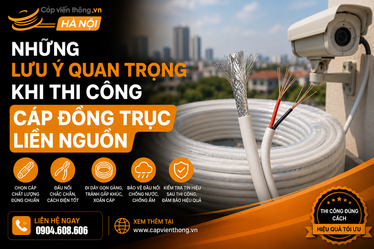Những lưu ý quan trọng khi thi công cáp đồng trục liền nguồn
