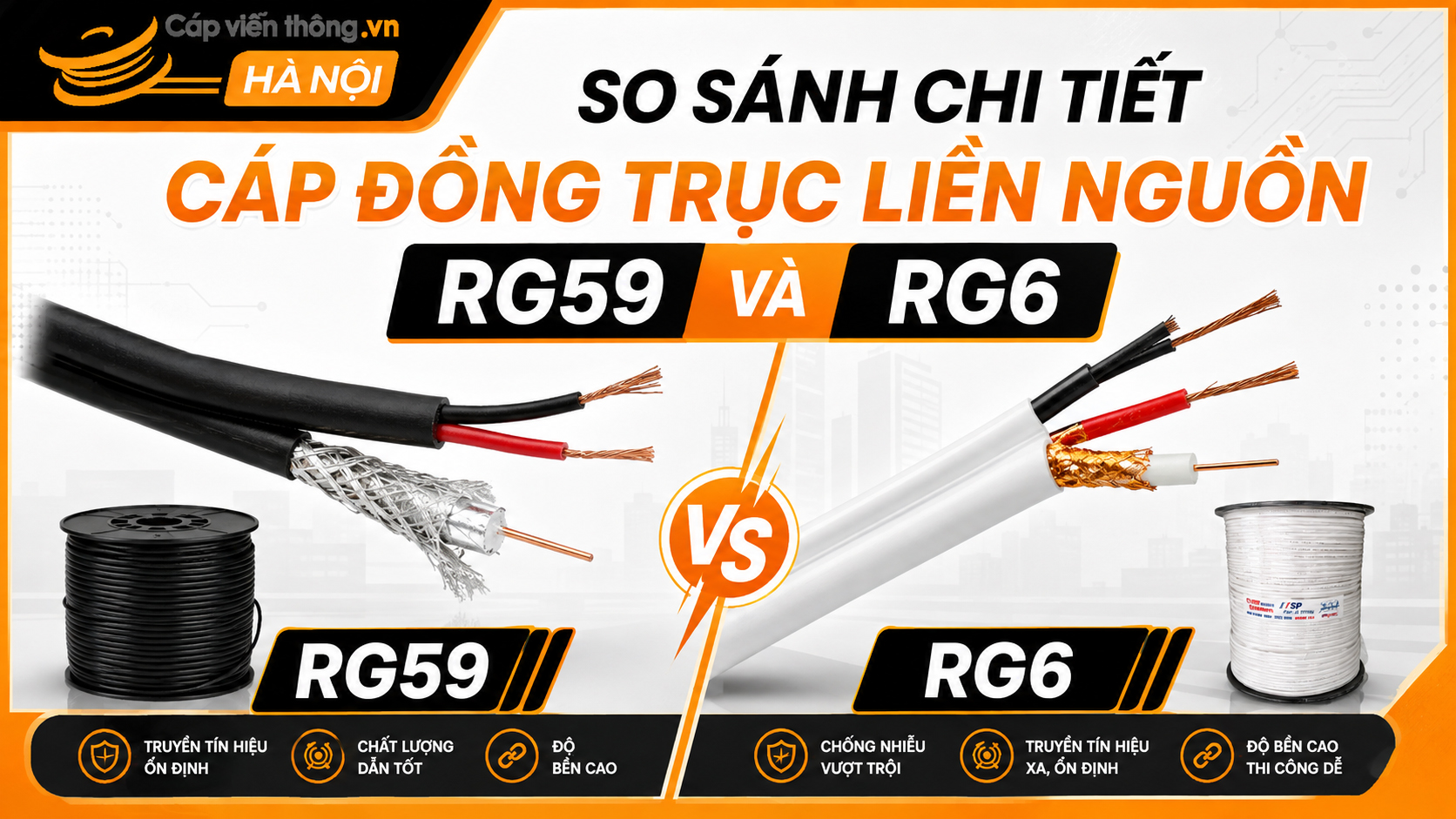 So sánh chi tiết cáp đồng trục liền nguồn RG59 và RG6