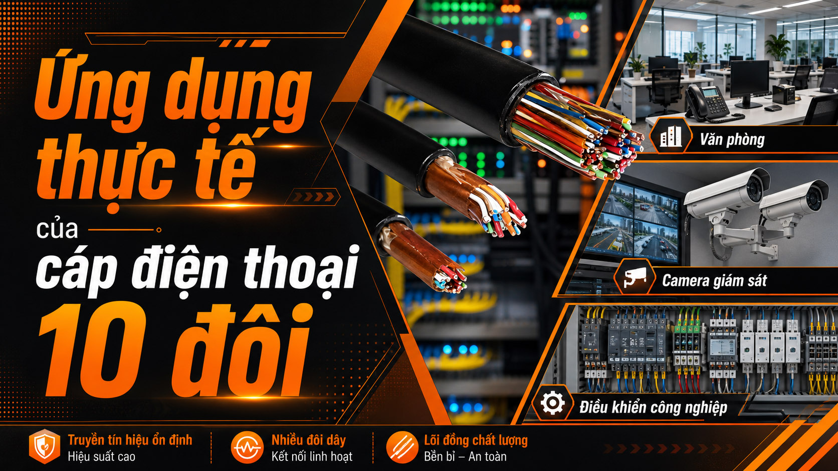 Ứng dụng thực tế của cáp điện thoại 10 đôi