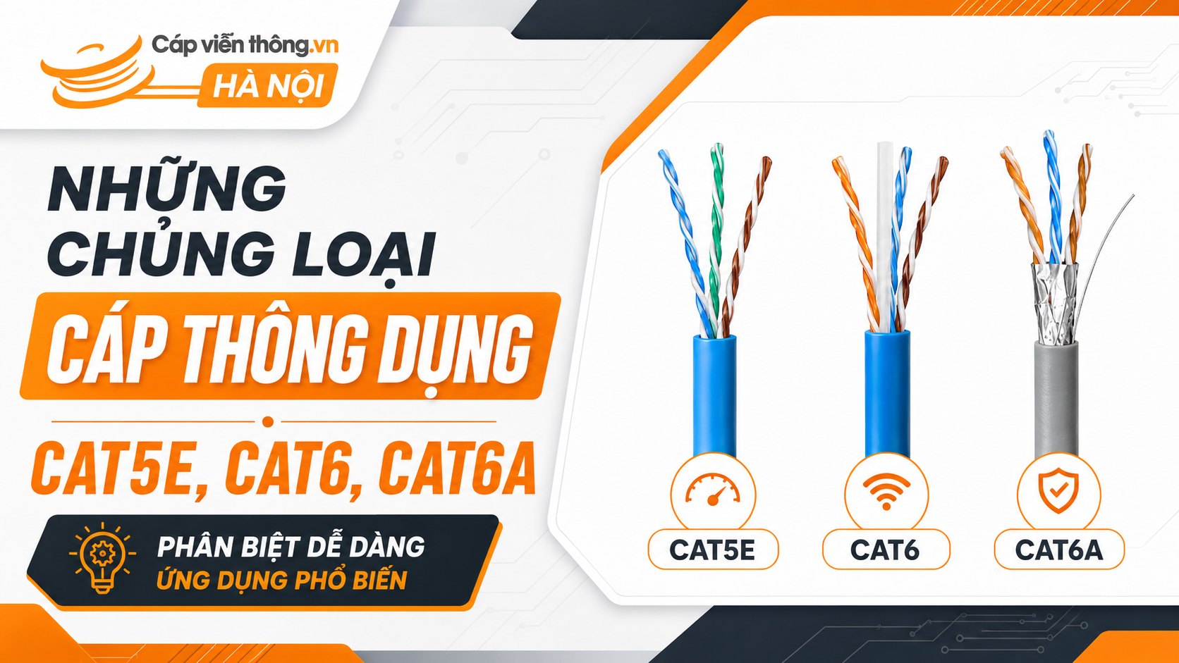 Những loại chủng loại cáp thông dụng Cat5e, Cat6, Cat6A