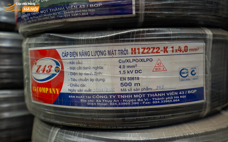 Cáp điện năng lượng mặt trời H1Z2Z2-K 1x4,0mm2 Z43