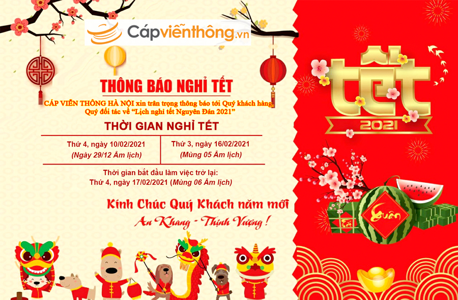 THÔNG BÁO LỊCH NGHỈ TẾT NGUYÊN ĐÁN NĂM 2021