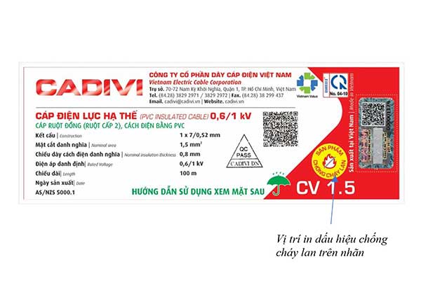 Hãng Cadivi thông báo về phát triển tính năng chống cháy lan cho sản phẩm cáp điện Cadivi