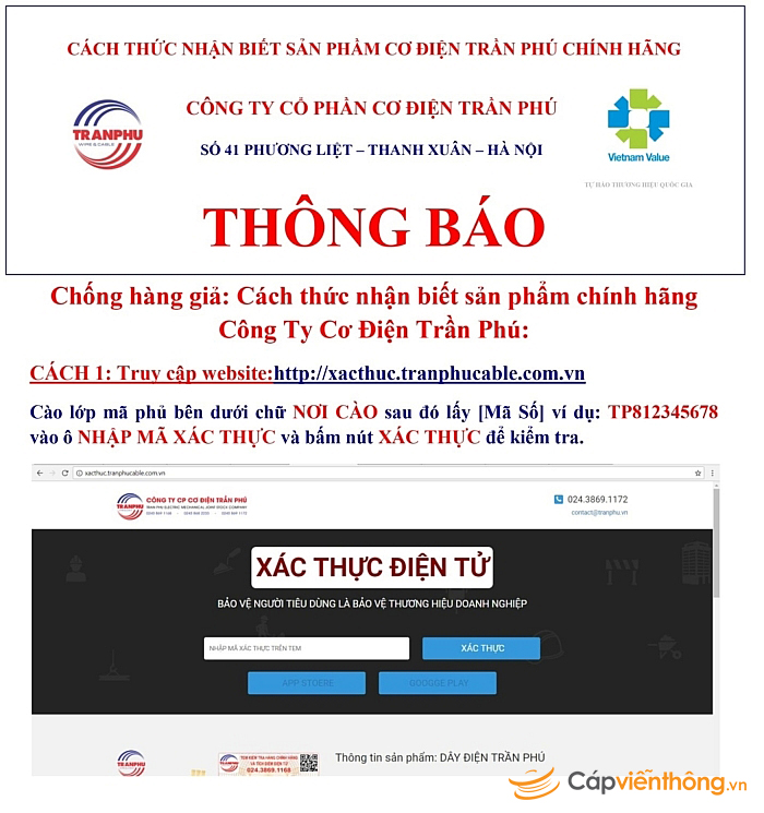 Cách nhận biết dây cáp điện Trần Phú chính hãng–Phân biệt hàng giả, hàng kém chất lượng