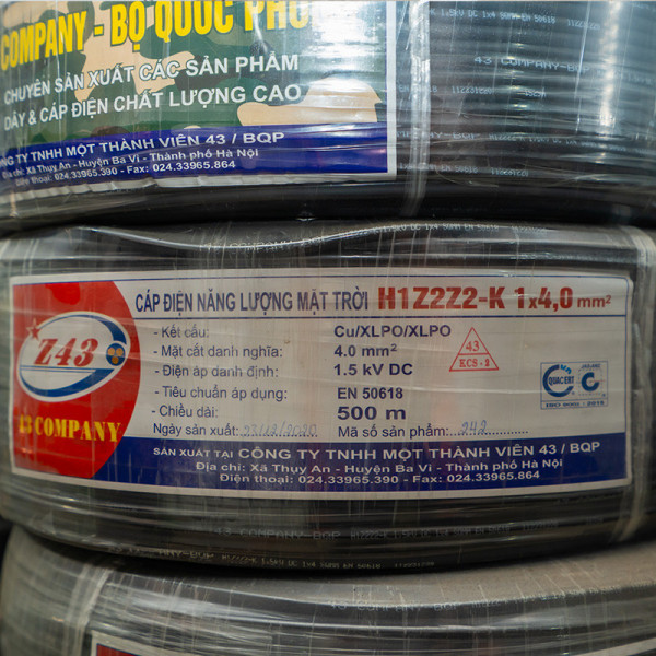Cáp điện năng lượng mặt trời H1Z2Z2-K 1x4,0mm2 Z43
