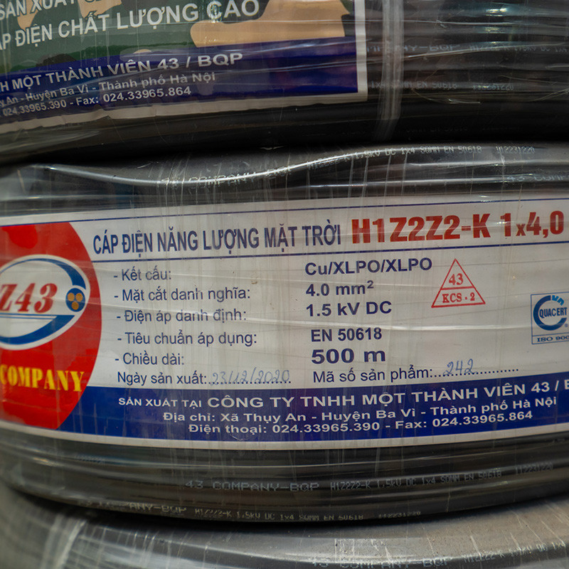 Cáp điện năng lượng mặt trời H1Z2Z2-K 1x4,0mm2 Z43
